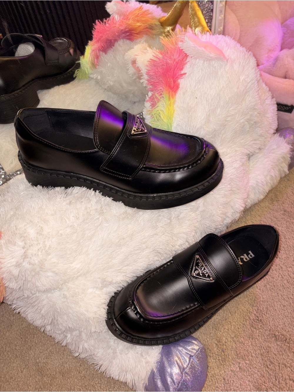 Prada Black Leather Triangle Logo Penny Loafers